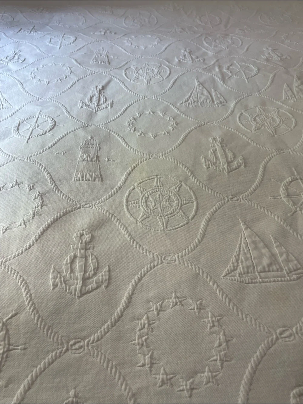 Vintage Ralph King Lauren White Nautical 80s- 90s Cotton Matelasse’ Coverlet